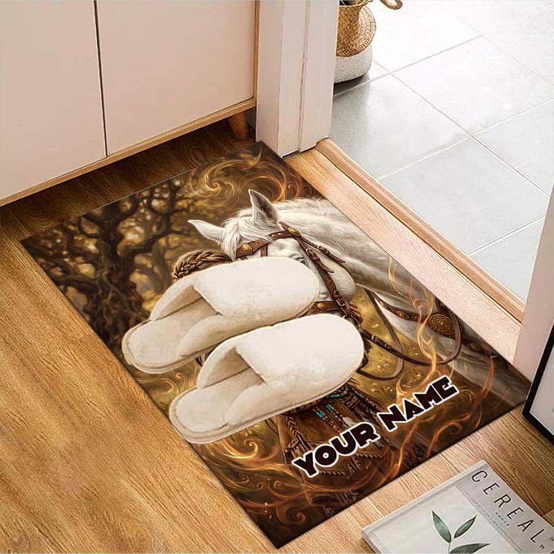 1PC Custom Name Ethereal Journey Horse Theme Floor Mat Ideal for Living Room, Game Rooms, Office, Bedroom, Office Floor Mat , Floor Mats for Home