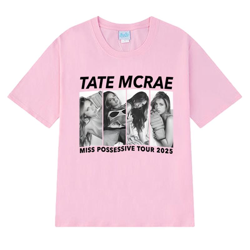 Neu in Tate Mcrae Welttournee 2025 Print T-Shirts Unisex Damen Vintage Oversized Kurzarm-T-Shirt Unisex Schwarz 100% Baumwolle Tops