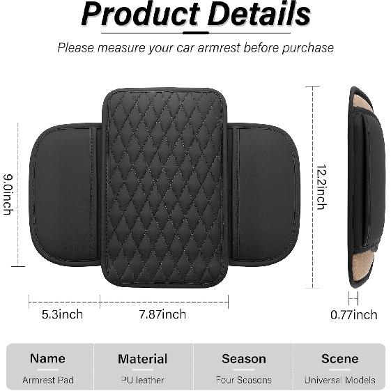 Amiss Car Center Console cover,Upgraded Leather Car Armrest pad,Belt 2 A Storage pocket,Universal Waterproof pad,Anti-slip Car Interior