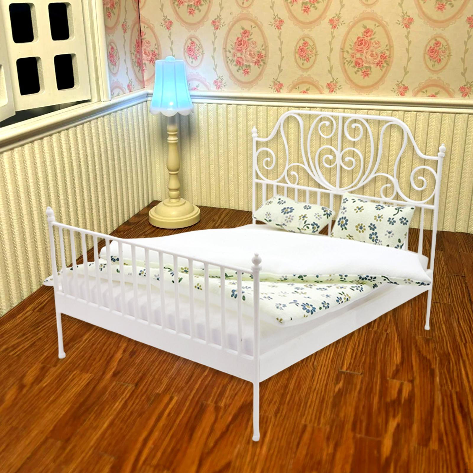 

1/12 Двуспальная кровать Реалистичная Жизненная Сцена Спальня Аксессуар для Микро Кукольного Домика Аксессуары для белый