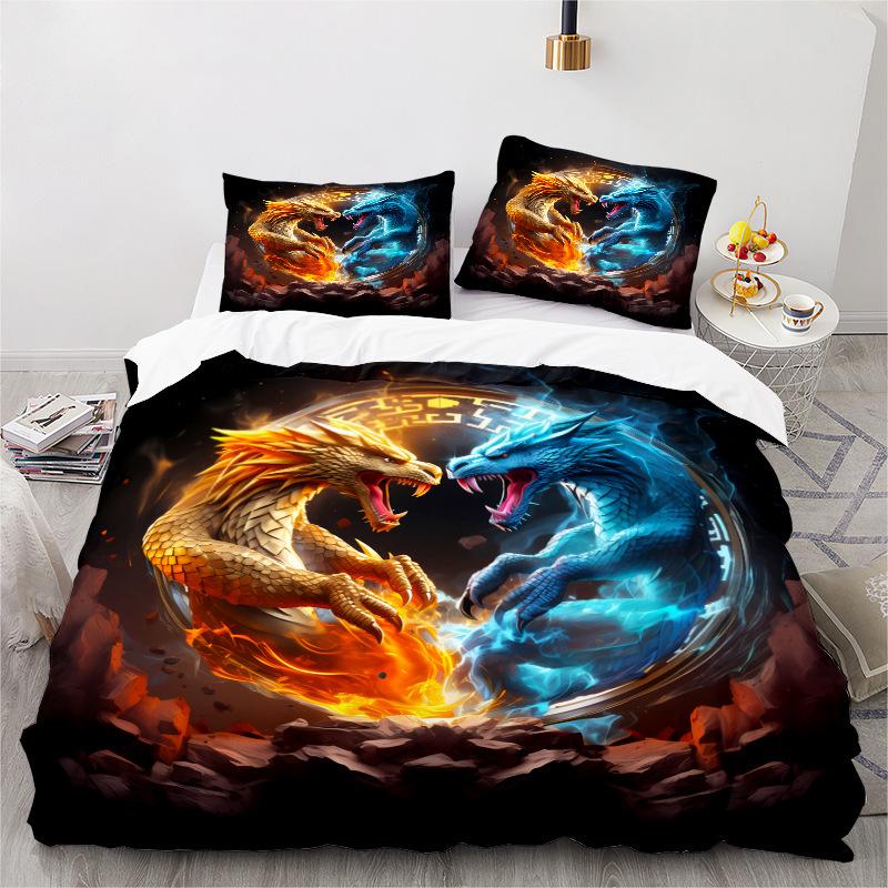 Set de lenjerie de pat din trei piese cu imprimeu digital 3D din seria de animație Cearceaf de pat Husă de pilotă