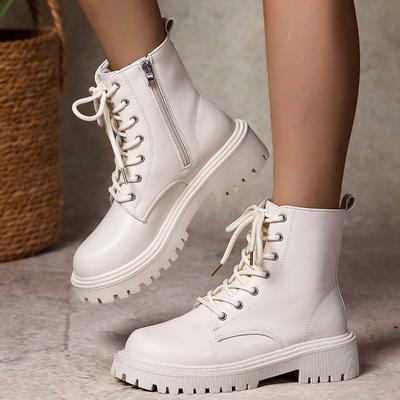 Modische Stiefeletten mit seitlichem Reißverschluss für Damen, runde Zehenpartie, Schnürung vorne, Plateau, rutschfest, abriebfest, Einzelstiefel