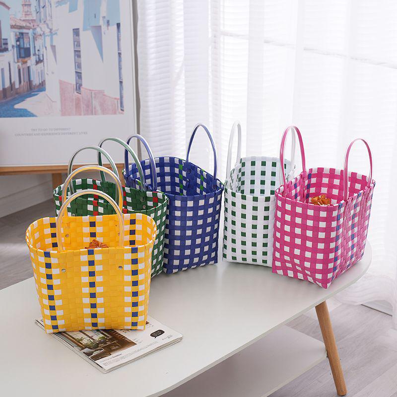 Handmade PVC Woven Bag: Versatile Home, Vegetable, Bath, and Beach Basket