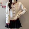 Women Sweater Coat Autumn Winter New Design Color Block Heart Button Knit Cardigan Short Sleeve Top