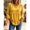 Women S Casual Loose Long Sleeve U Neck Lace Splicing Top