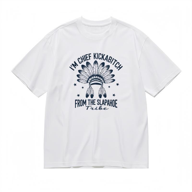 Damen Bequemes Klassisches T-Shirt Native American Themen Grafik und Text T-Shirt