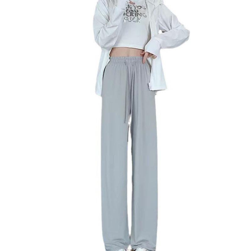 Ice Silk Sunscreen Pants Women's Summer High Waist Drape Casual Straight-leg Pants Quick-drying Cool Wide-leg Pants