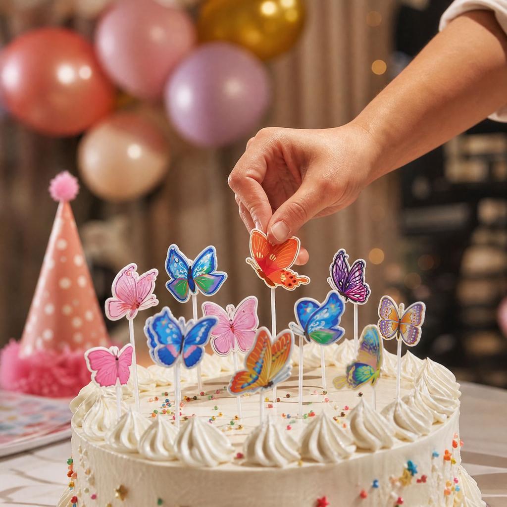 Butterfly 12 Pack for Birthday Party Decorations - Small Picks for Cupcakes