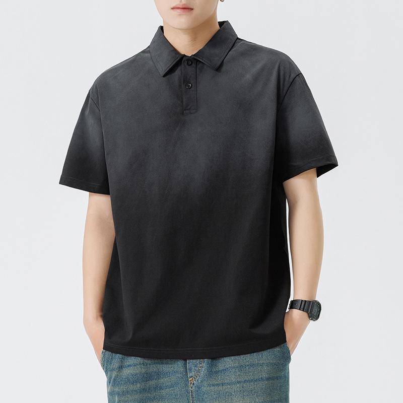 Lapel Polo Short Sleeve Men Tie-dyeed Old Men Lapel Thin Short T-top