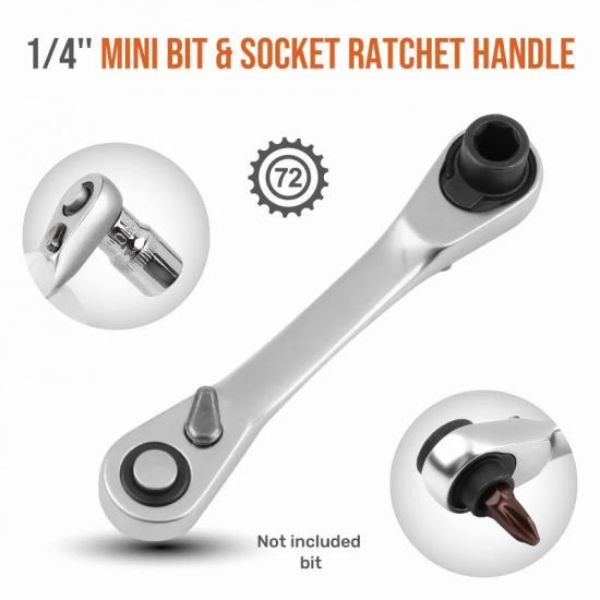 LiTuiLi Mini 1/4" Ratchet Wrench Double Ended Quick Hex Torque Spanner Set Rod Screwdriver Bit Tool Socket Ratchet Handle Wrench
