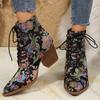 Fashion Comemore Women's Boots Spring Autumn New Embroidery Ethnic Style Pointed Head Chunky High Heel Ankle Boots Retro Short Botines