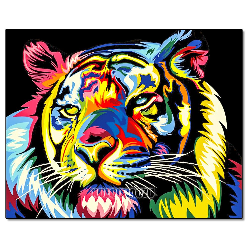 Peinture au Diamant 5D DIY Animaux Lion Chat Tigre Kit de Point de Croix Broderie Diamant Ronde Complète Mosaïque Artistique Image de Strass