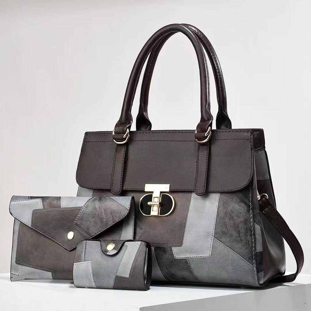 Handbag Fashion New Contrasting Color Splicing Mother and Child Bag Retro Versatile Shoulder Bag Women's Bag