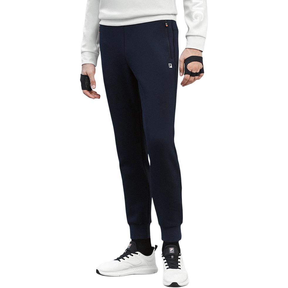 Fila Athletics Logo Mid-Rise Slim Fit Tapered Knit Joggers Men Bottoms Dark-Blue A61M141601FNV