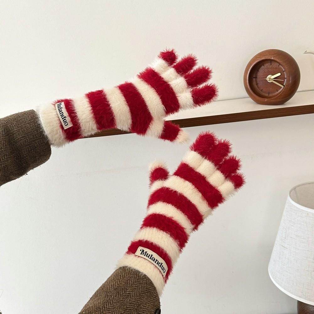 Cold Protection Striped Gloves Windproof Touchscreen Gloves Casual Warm Mittens  Winter