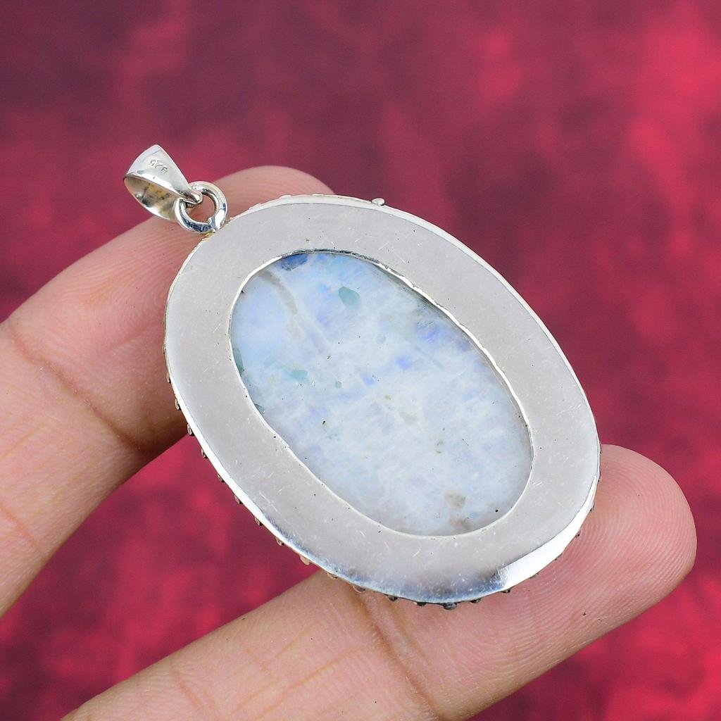 Regenbogen Mondstein Anhänger Edelstein Schmuck, 925 Sterling Silber Anhänger, handgemachter schöner Schmuck Anhänger