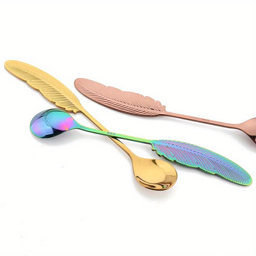 Péřové lžičky Nerezové čajové lžičky Kreativní kávová lžička na zmrzlinu Dezert Naběračka Nádobí Dekorace Příbory Dárky