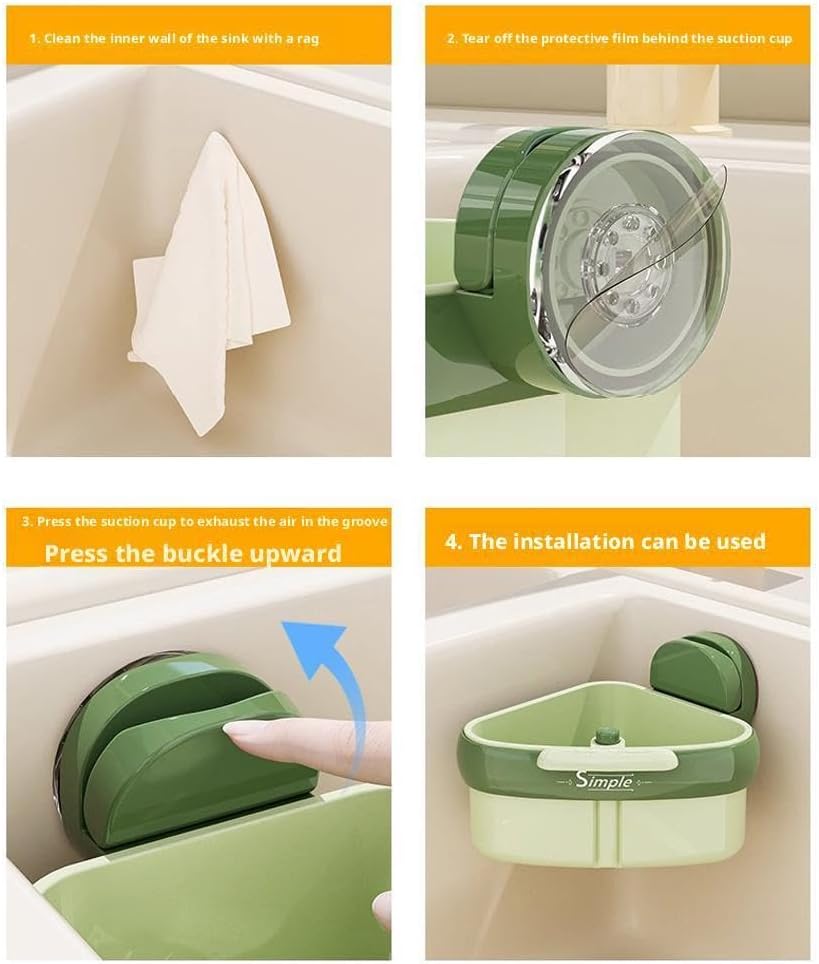 Sink Strainer Basket, New Upgraded Suction Cup Press Sink Drainer Basket,Automatic Dumping Sink Strainer Basket,Faucet Sponge Storage Rack,Corner Sink