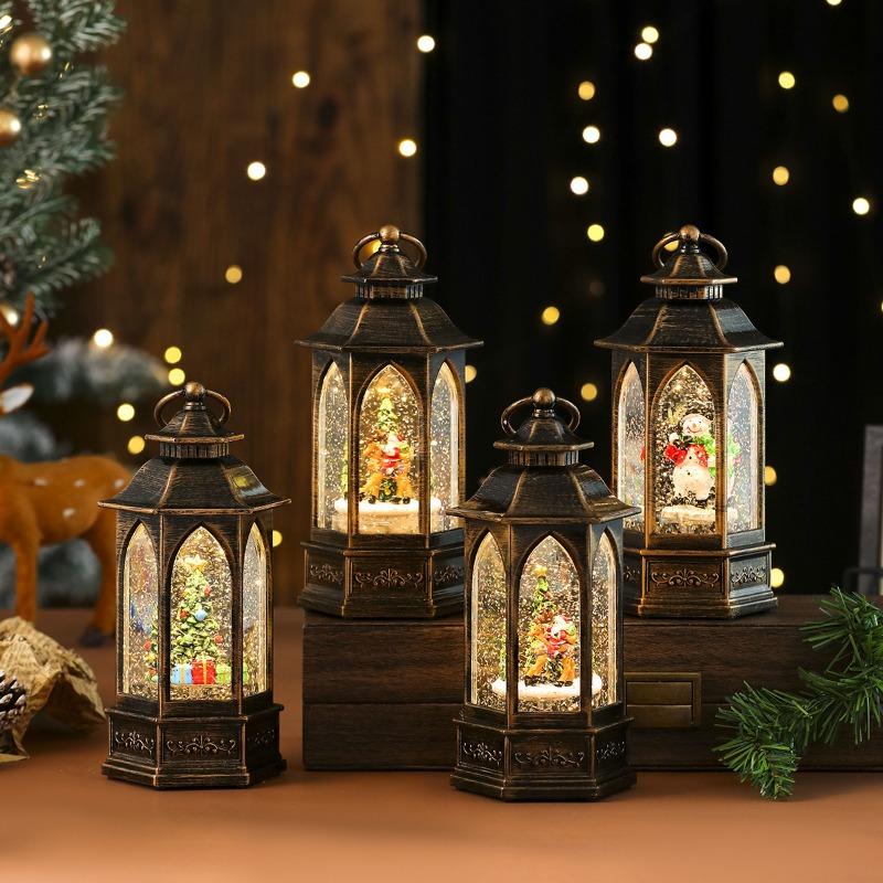 New Illuminated Rotating Snowflake Hexagonal Water-filled Oil Lamp Music Box Ornament, Christmas Gift Decoration Horse Lantern