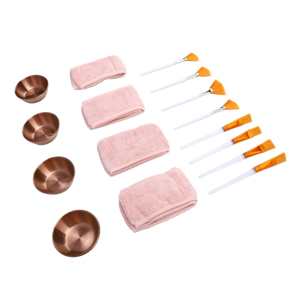 16pcs Esthetician Supplies for Facials Set Small Bowl Fan Flat Brush Hair Band Women Facial Mixing Kit Rosy Gold
