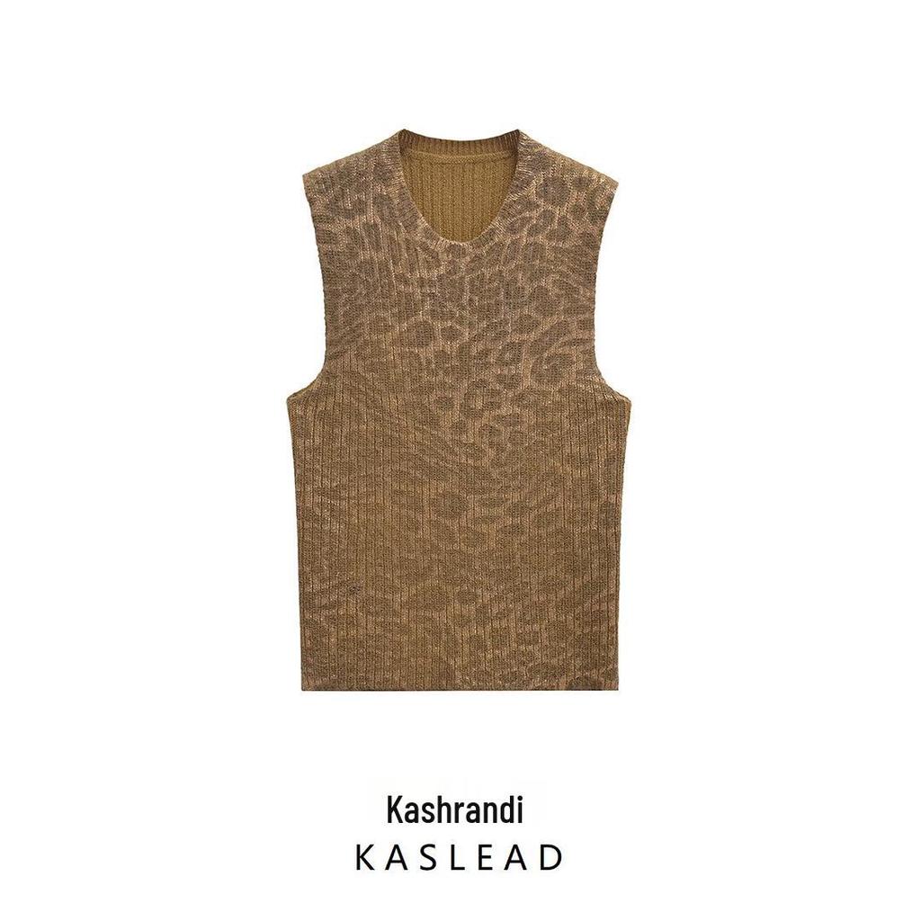 2024 Autumn Women's European & American Style Animal Print Metal Foil Knit Vest