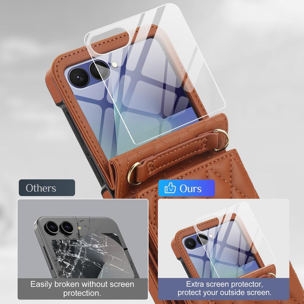 Luxury Crossbody Ring Holder Cards Solt Wallet Flip Leather Phone Case For Samsung Galaxy Z Flip 7 6 5 4 3 Long Lanyard Cover