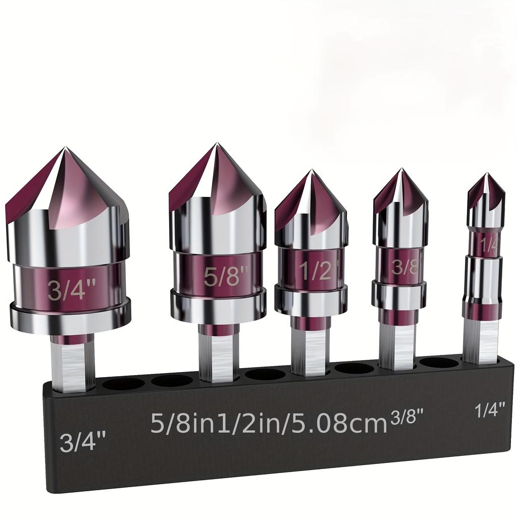Set 5 buc Burghie de frezat cu alezor din aliaj de cobalt M35 cu unghi de 82 de grade și coadă hexagonală de 1/4 inch - Potrivit pentru găurirea metalului, lemnului și plasticului