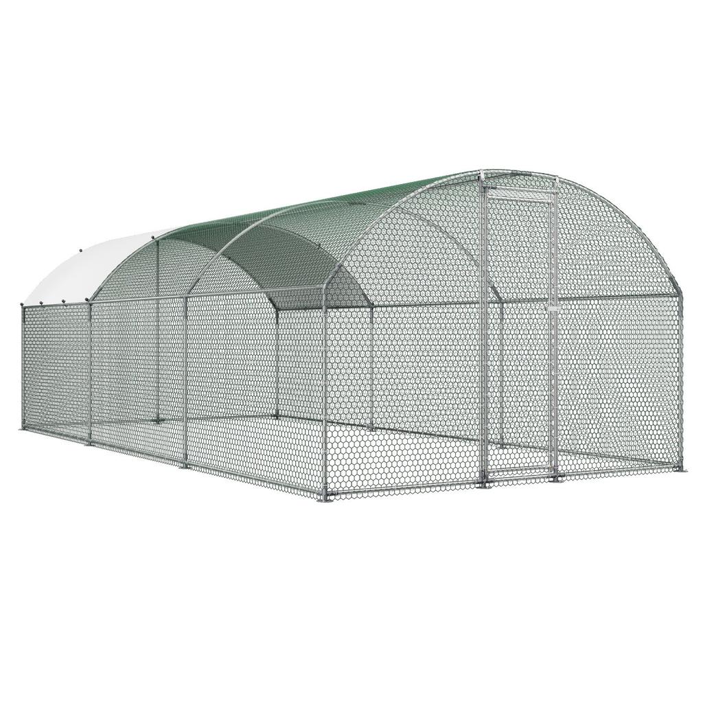 VEVOR Metal Chicken Coop, 9.8x19.3x6.5 Ft Large Walk-in Chicken Runs with Cover, Doom Roof Hen House Enclosure with Security Lock