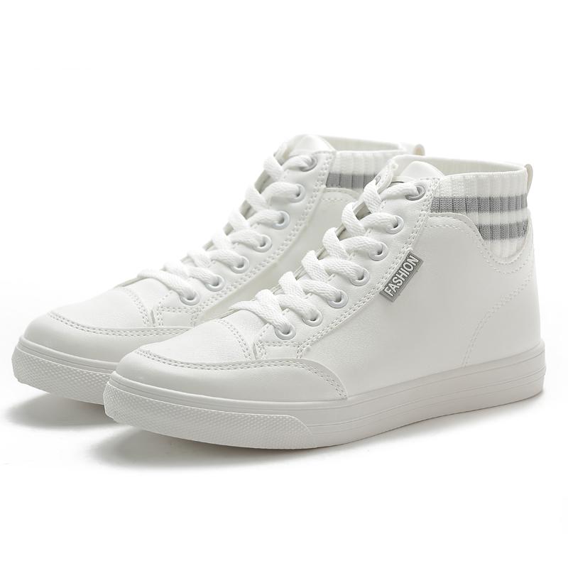 Fashion White Women Ankle Boots PU Leather Shoes Woman Platform Height Increased Sneakers Thick Sole Flat Bottom Soft Sole Casual Versat