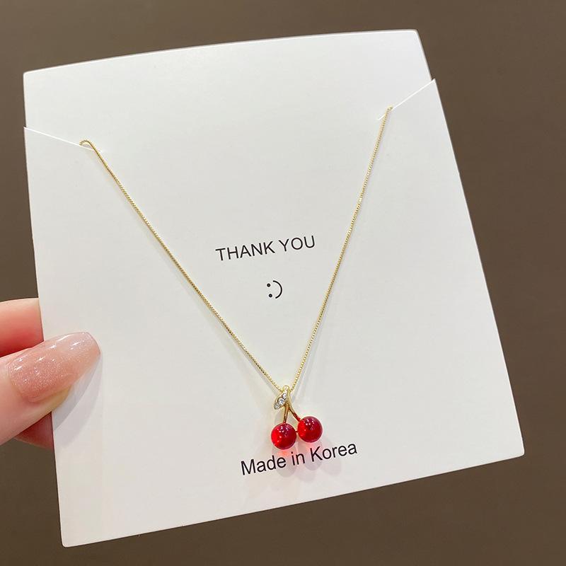 

Red Cherry Pendant Necklace Women s High Sense Light Luxury Niche Design Clavicle Chain Popular Accessories