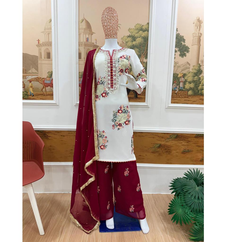 Indian Designer Embroidered Kurta Pant Dupatta Set Women Bollywood Party Wear Salwar Suit