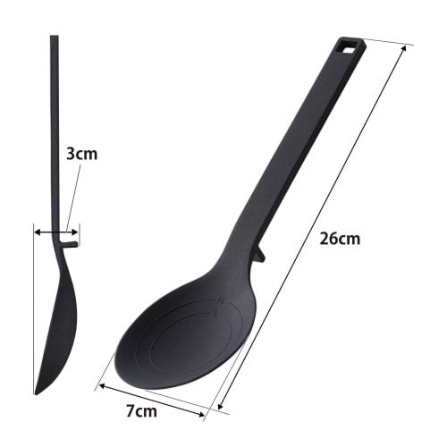 Yamazaki Tower S Silicone Cooking Spoon, Black, Approx. W7 x D3 x H26cm, Dishwasher Safe, Floating Tip, Measuring Meter, 4273