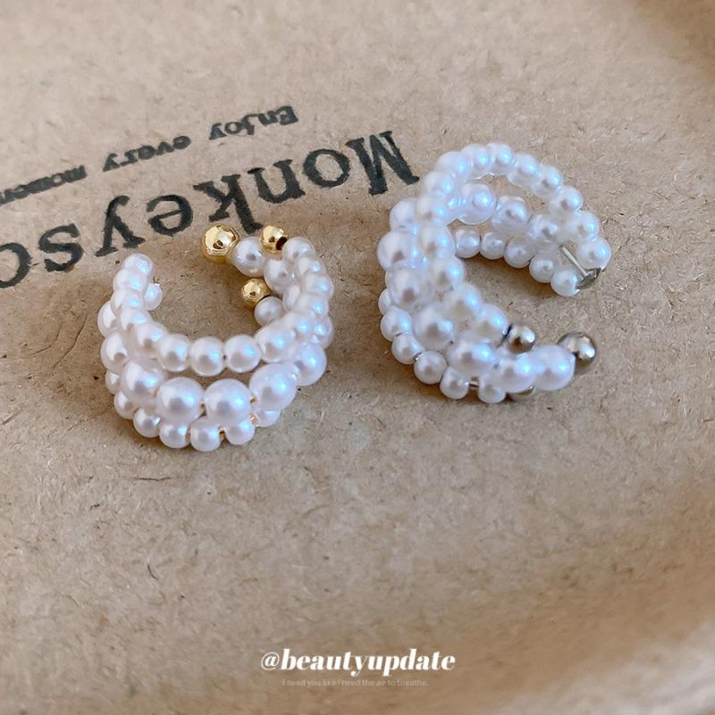 French Multi-layer Pearl Ear Clips for Women Without Ear Piercings New Niche Simple Ear Bone Clips Elegant and High-end Earrings