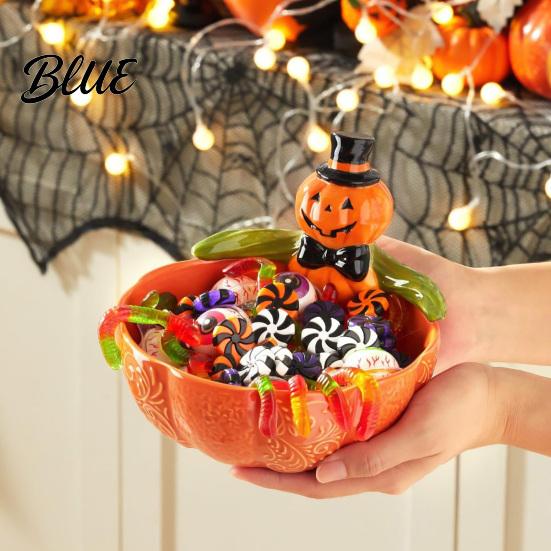Resin Table Centerpiece Halloween Candy Bowl Pumpkin Ghost Shaped Dish Spooky Serving Novelty Snack Tray for Cookie Dessert Party Trick