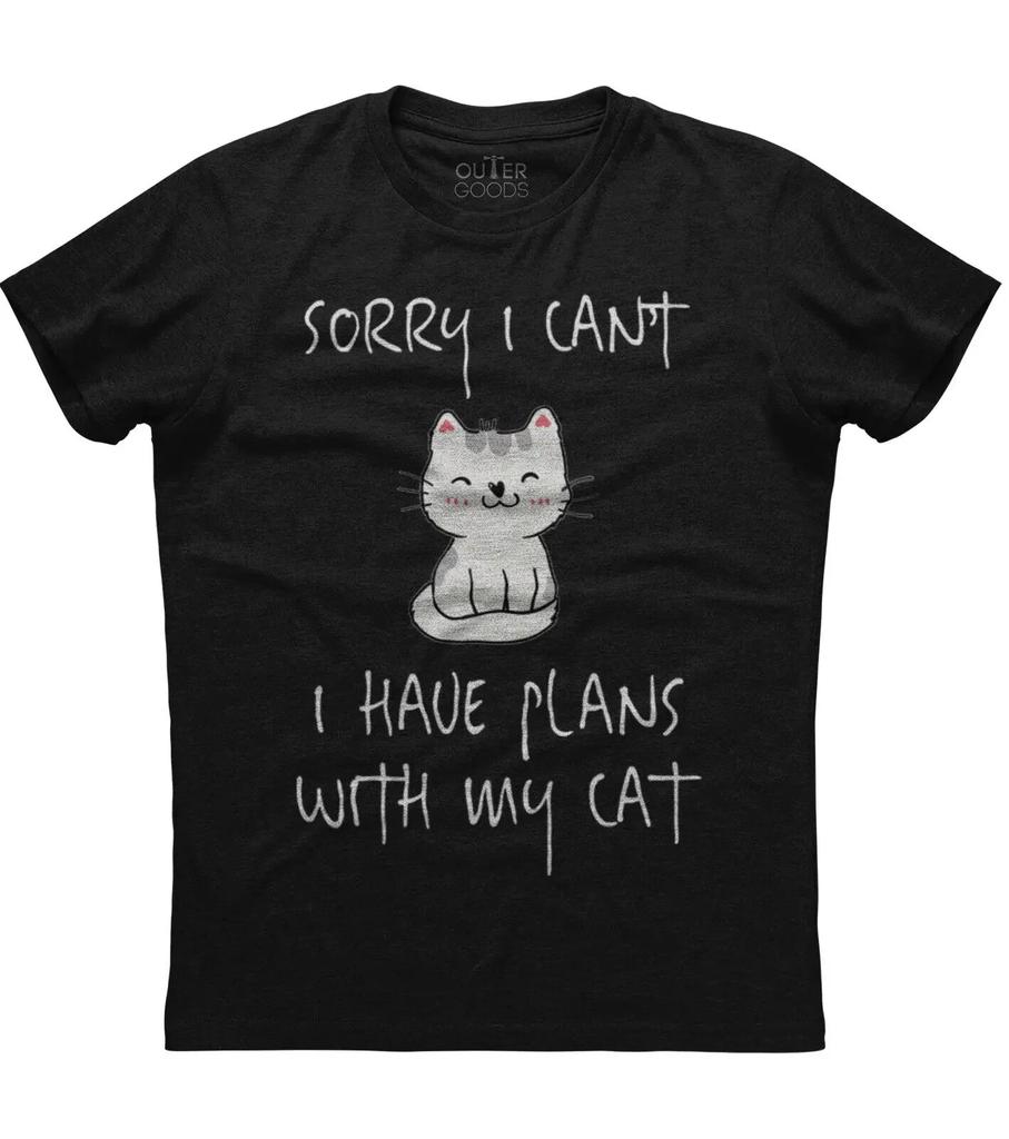 Sorry I Cant I Have Plans with My Cat Funny Cat Lovers Phrase TShirt Summer Cotton ONeck Short Sleeve Mens T Shirt New S3XL