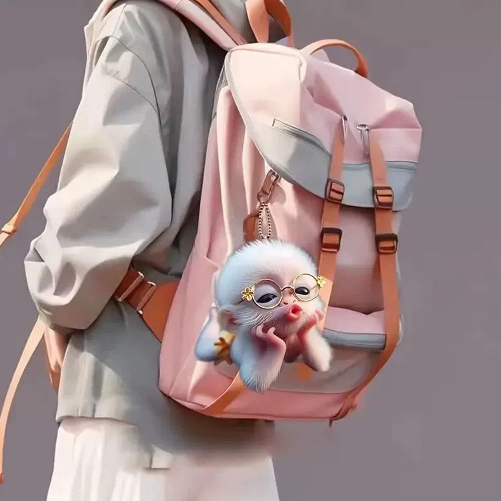 2D Monkey-Shaped Car Pendant Hanging Ornament with Chain Realistic Animal Rearview Mirror Hanging Decor Car Interior Accessories