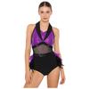 S-XXL Bodysuit da Ballo Rumba Cha-cha da Donna Lurex Lente a Paillettes Blocco di Colore Rete in Vita Orlo con Piume Taglio Senza Maniche Leotard Jumpsuit Costume da Ballo