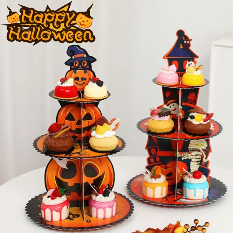 1 Tier Halloween Paper Cake Stand Dessert Display Tray, Ghost Party Table Decor, Christmas Candy Snack Holder & Centerpiece