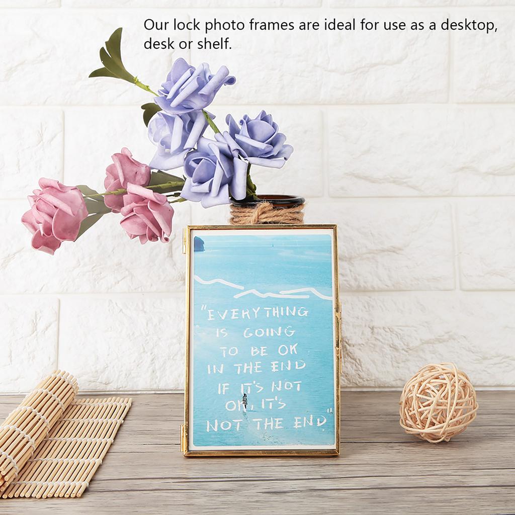 Messing Retro Glas Metall Desktop Foto Rahmen Halterung Kupfer Streifen Metall Foto Rahmen;4*6 Zoll :