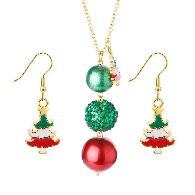 Christmas Collection Jewelry Set Reindeer Head Drop Earrings Santa Claus Charm Necklace Xmas Gift For Women Girls