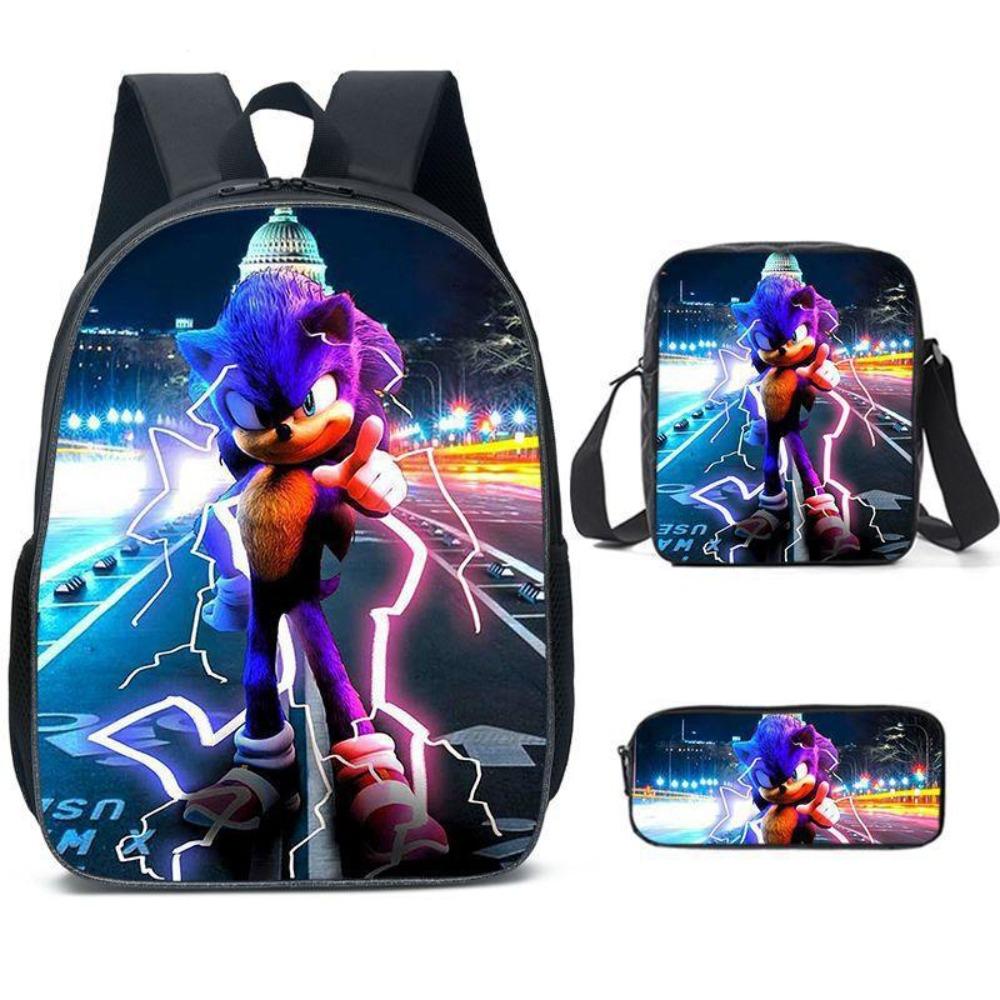 Sonic Elementary School Student Backpack 3-Piece Set Anime Cartoon Backpack Shoulder Bag Pen Bag
