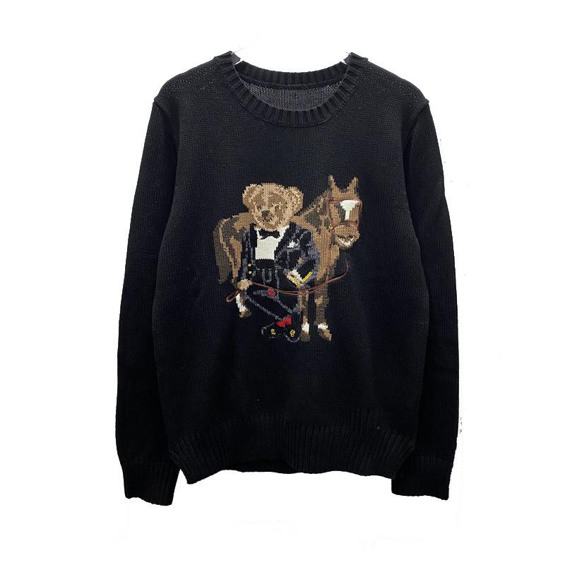 Damen Jacquard Wollmischpullover mit gesticktem Cartoon-Bär-Design