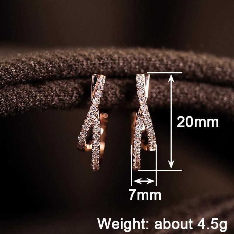 Huitan Rose Gold Color Women Hoop Earrings Cross Design Trendy Party Elegant Lady Wedding Accessories Inlaid Shiny CZ JewelryGood product