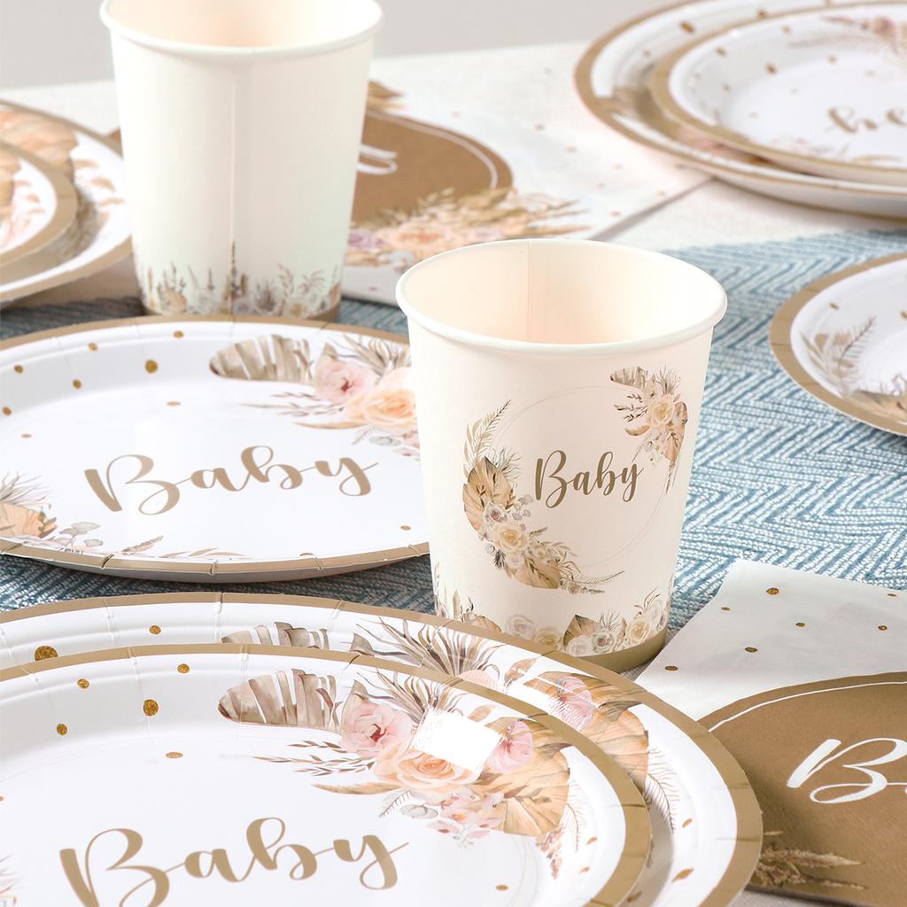 Baby Floral Printed Tableware Set Paper Plate Cup Napkin Baby Shower Boy Girl Birthday Party Decoration Kids Party Supplies