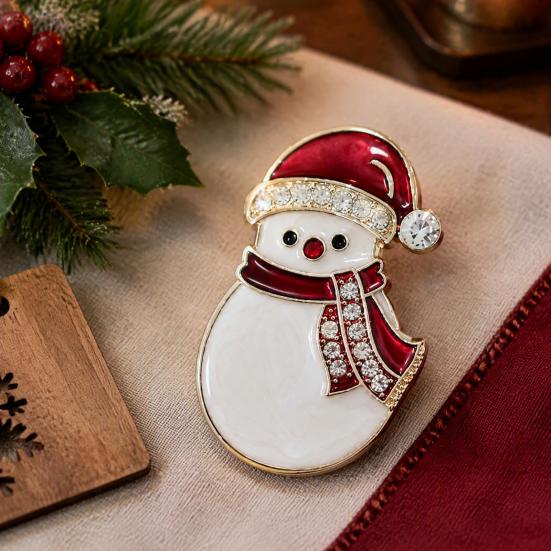 Decorative Alloy Pins Christmas Snowman Brooch, Lapel Pin with Rhinestones, Holiday Clothing Jewelry Badge for Sweaters Scarves Coats, Party