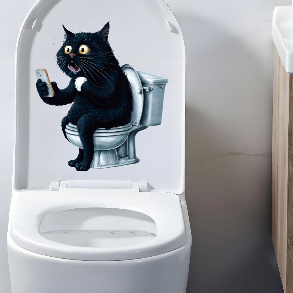 Self-adhesive Cartoon Cat PVC Toilet Stickers for Bathroom Wall Decor