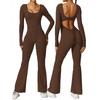 Cross Border Women's Autumn and Winter Long Sleeved U-neck Backless Slim Fit and Hip Lifting Sexy Sports Yoga Jumpsuit from Europe and America