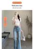 Women's Autumn High-Waisted Petite Plus Size Slimming Micro-Flare Cropped Jeans with Blue Lace Trim