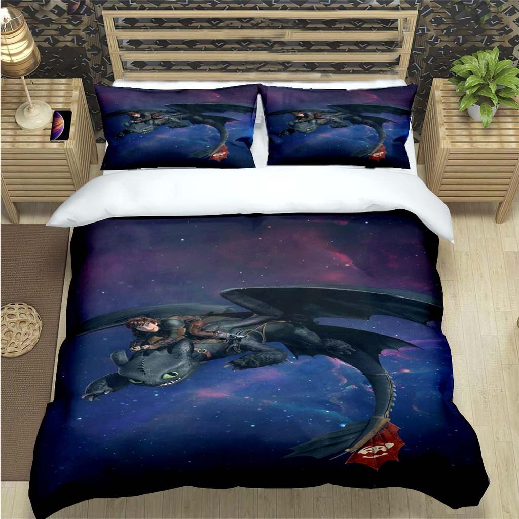 Fashion 3D Movie Cute Roles Dragon Print Bedding Set Duvet Cover Comforter Bed  Youth Kids Girl Boys Luxury Birthday Gift
