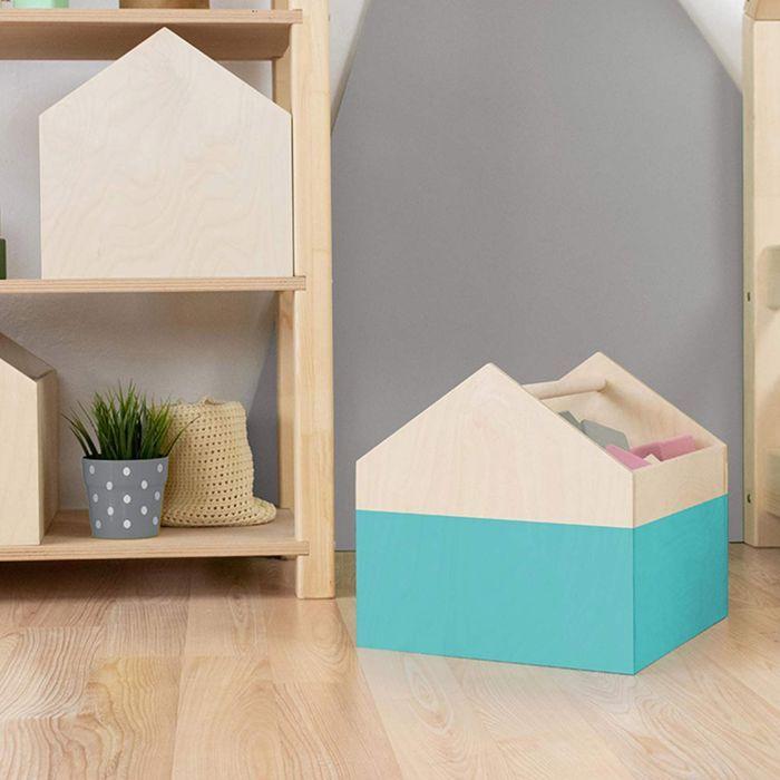 Boîte de rangement bicolore HOUSE turquoise